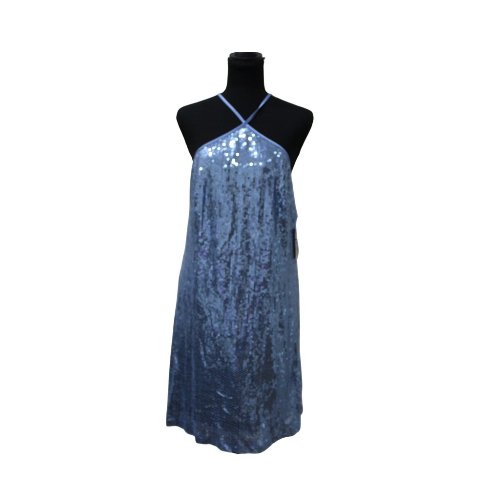 NWT Prabal Gurung Sequin Dress Womens Medium Blue Halter Cocktail Party Shift